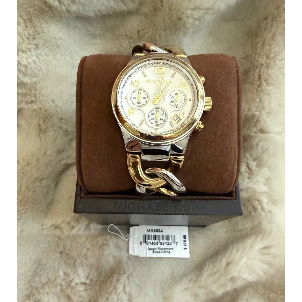 Michael Kors MK5634 Two Tone Silver Gold Runway Chain Link Chronograph Watch